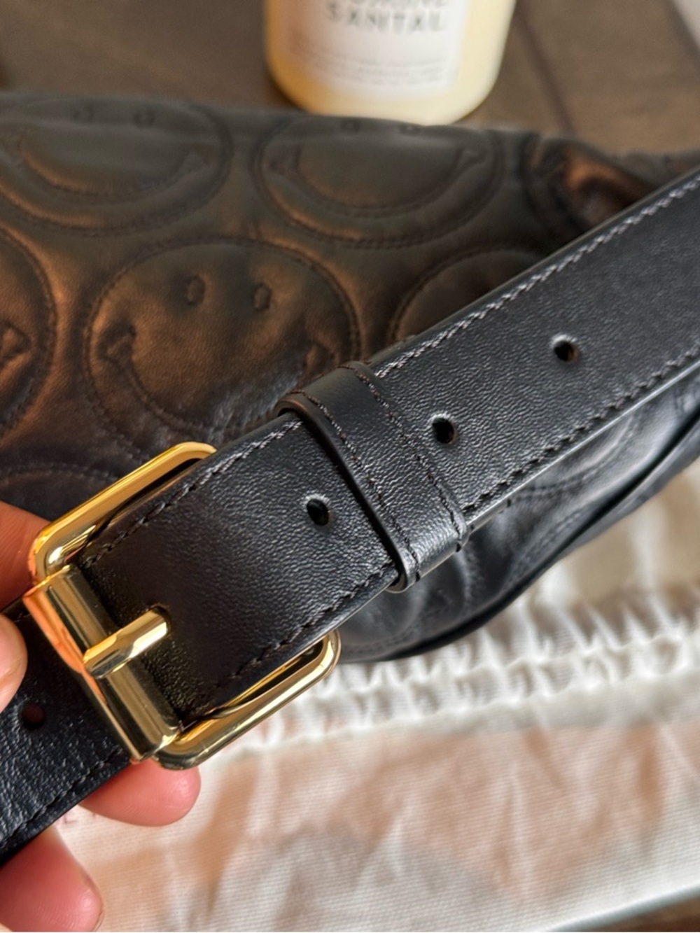 Moschino Black Quilted Leather Crossbody with Gold Logo Chain - Picture 7 of 15
